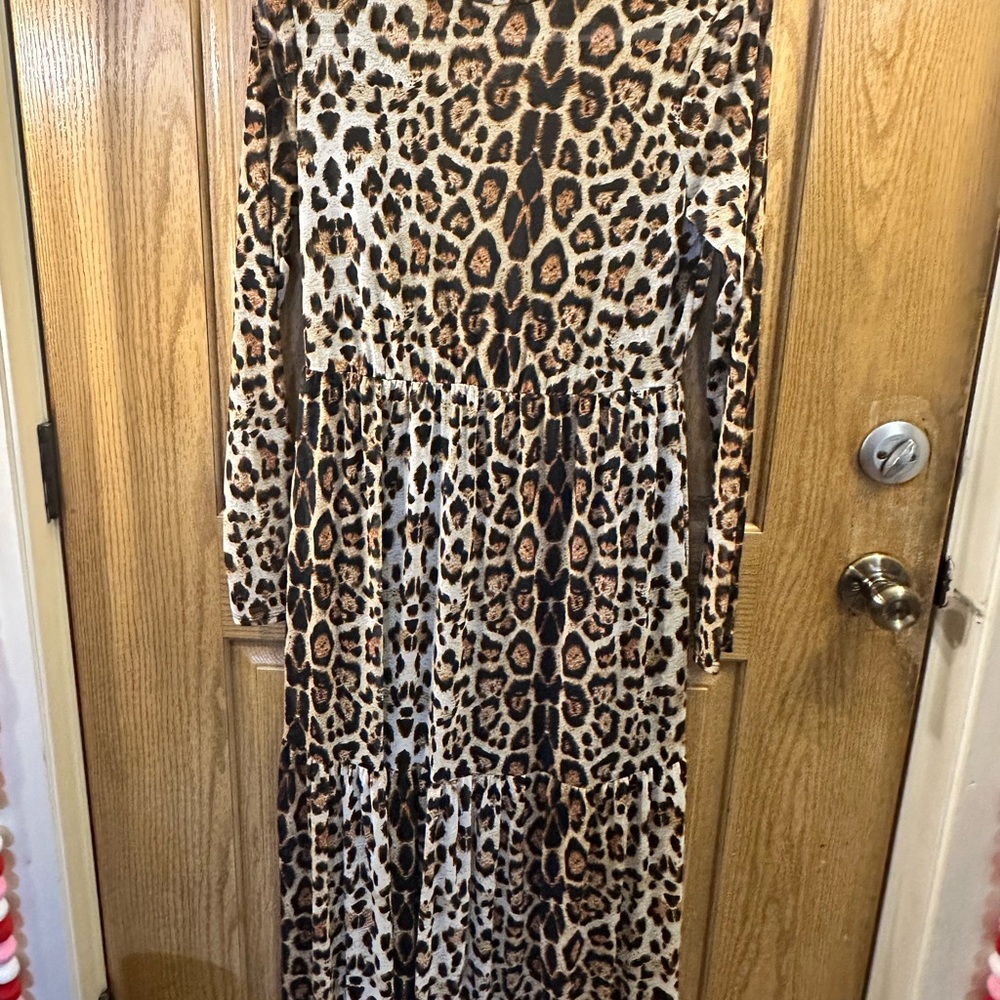 Leopard Print Long Sleeve Maxi Dress medium
